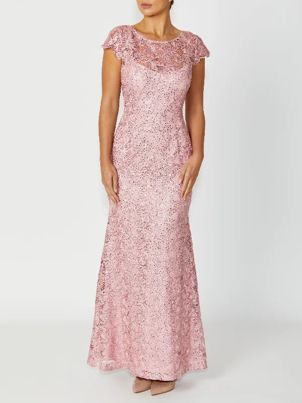 Evening dress with designer touches-Millicent Pink Sequin Lace Gown