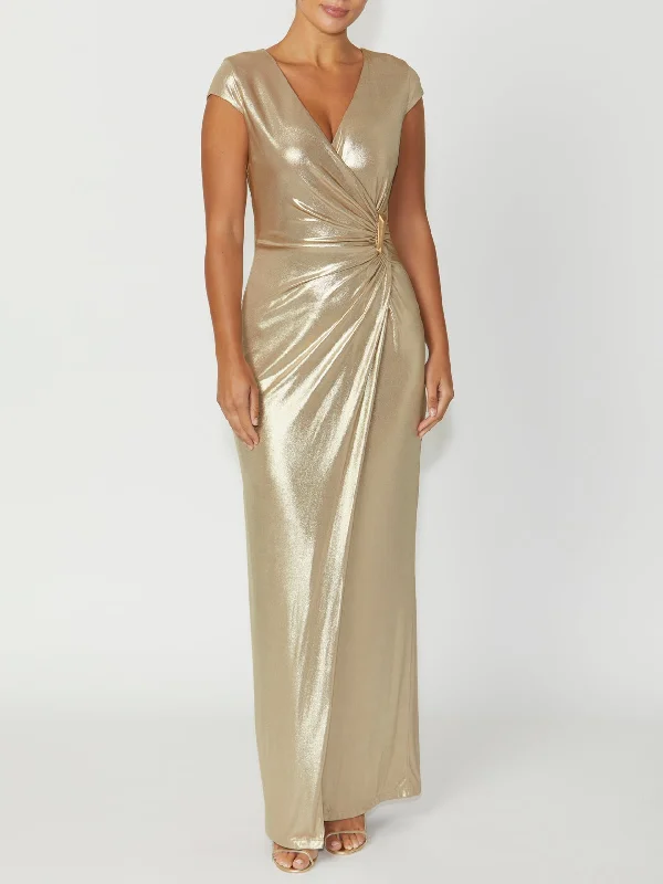 Evening dress with luxurious look-Myrah Gold Jersey Gown