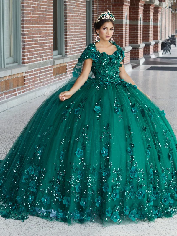 Elegant evening dress for winter gala-3D Butterfly Cape Quinceanera Dress by House of Wu 26046