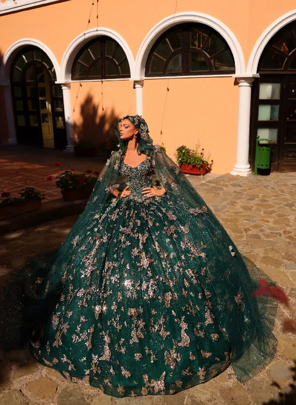 Evening dress with bell sleeves-3D Butterfly Cloak Quinceanera Dress by Amarra 54260