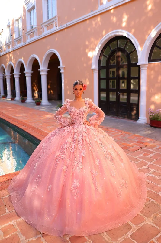 Evening dress for spectacular wedding-3D Floral Bell Sleeve Quinceanera Dress by Amarra 54290