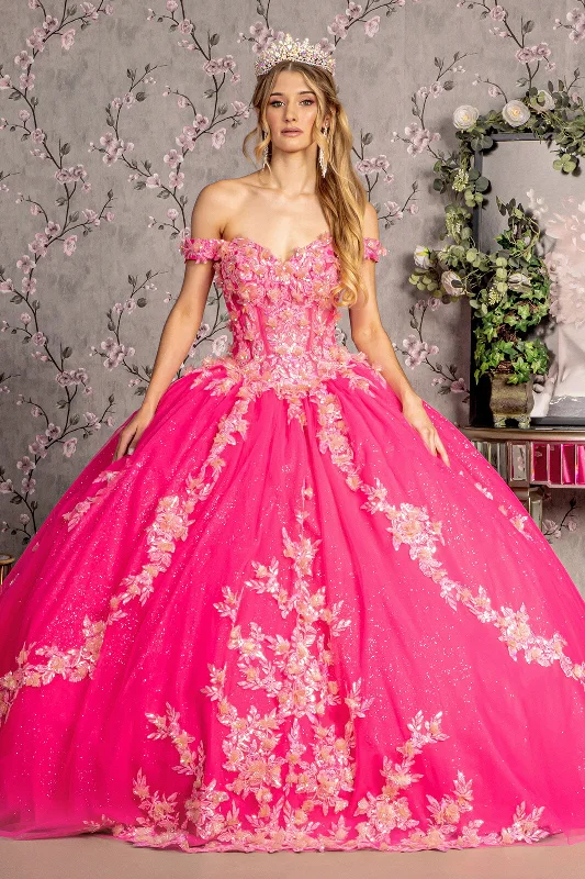 Classic evening dress with satin-3D Floral Off Shoulder Corset Ball Gown by GLS Gloria GL3469