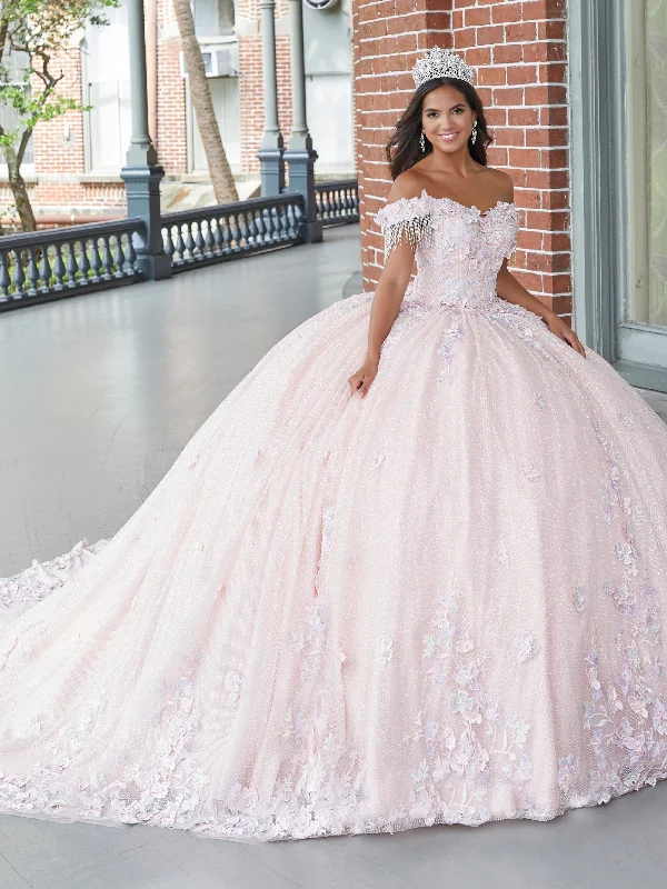 Elegant evening dress for winter gala-3D Floral Off Shoulder Quinceanera Dress by House of Wu 26051