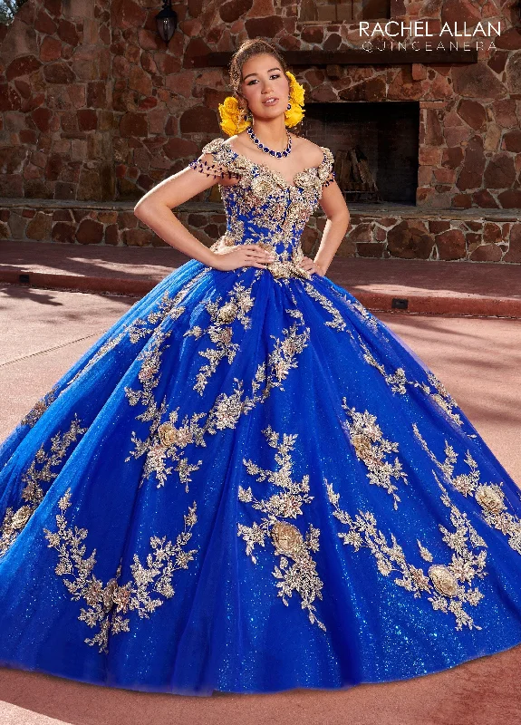 Evening dress for fabulous wedding-3D Floral Off Shoulder Quinceanera Dress by Rachel Allan RQ3117