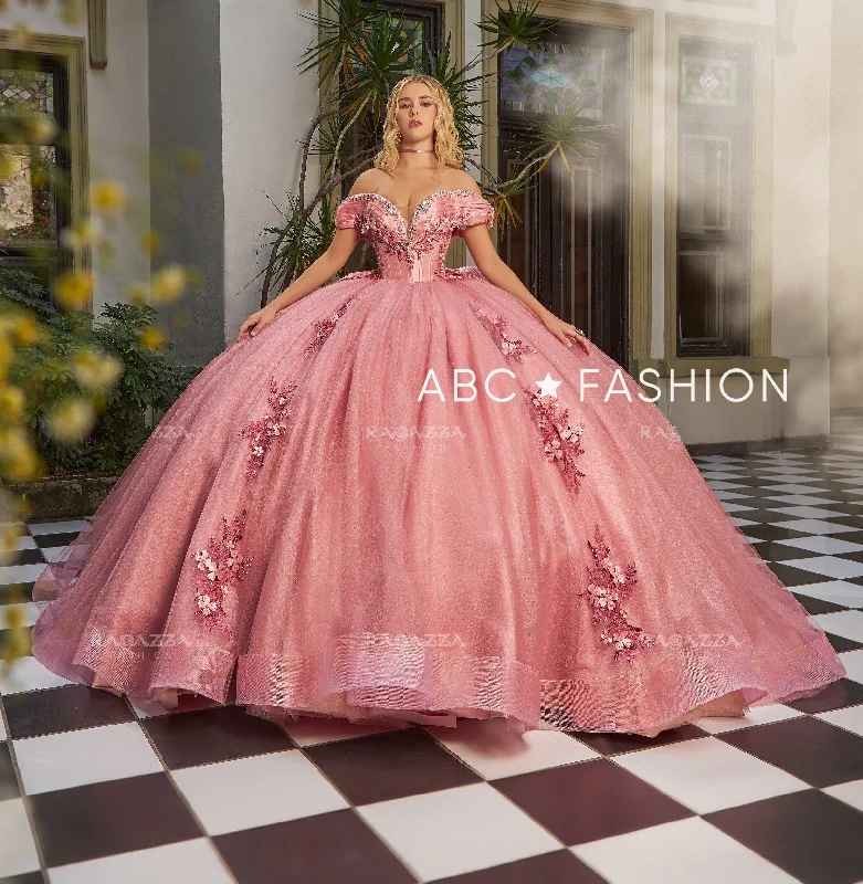 Elegant evening dress for a classic look-3D Floral Off Shoulder Quinceanera Dress by Ragazza EV41-641