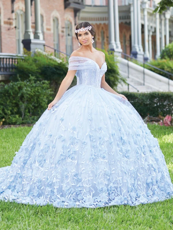 Evening dress for luxurious gathering-3D Floral Quinceanera Dress by House of Wu 26013