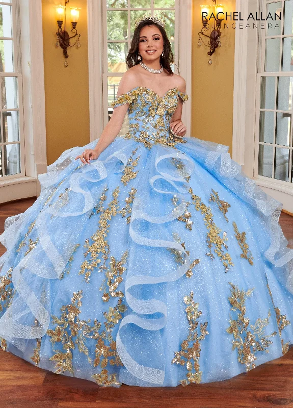 Evening dress for luxury celebration-3D Floral Ruffled Quinceanera Dress by Rachel Allan RQ2165