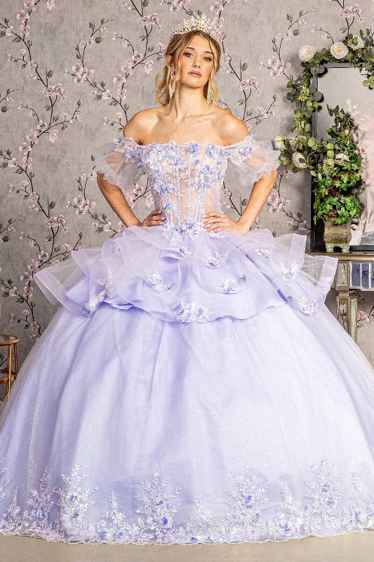 Evening dress for glamorous function-3D Floral Sheer Bodice Ball Gown by Elizabeth K GL3180