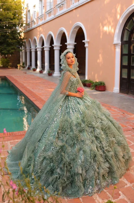 High-fashion evening dress for VIP event-3D Floral Sleeveless Cloak Quinceanera Dress by Amarra 54314