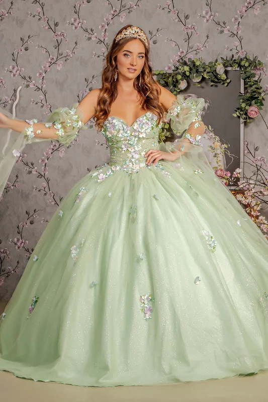 Evening dress for posh gathering-3D Floral Strapless Bell Sleeve Ball Gown by GLS Gloria GL3300