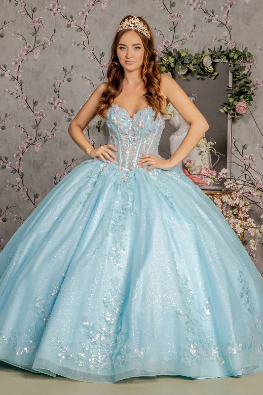 Evening dress with detailed embroidery-3D Floral Strapless Corset Ball Gown by GLS Gloria GL3332