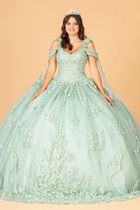 Evening dress for opulent affair-Applique Cape Sleeve Ball Gown by Elizabeth K GL3099