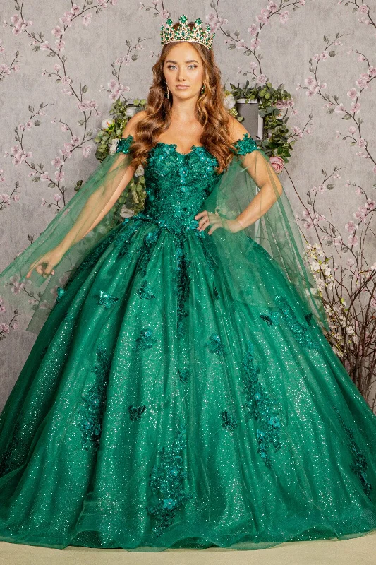 Evening dress for royal gathering-Applique Cape Sleeve Ball Gown by Elizabeth K GL3181