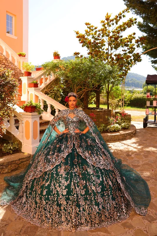 Evening dress for opulent celebration-Cold Shoulder Cape Quinceanera Dress by Amarra 54284