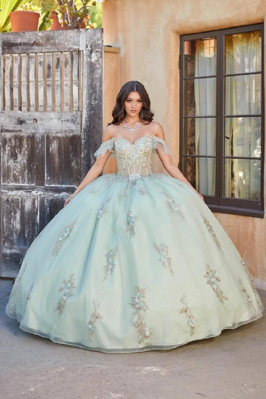 Evening dress for memorable gala-Applique Off Shoulder Corset Ball Gown by Petite Adele PQ1024