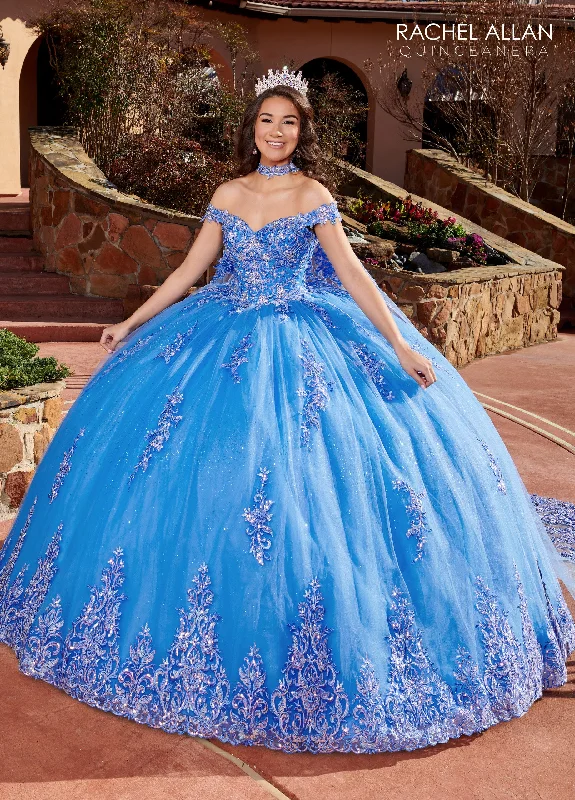 Evening dress with embellished straps-Applique Off Shoulder Quinceanera Dress by Rachel Allan RQ1121