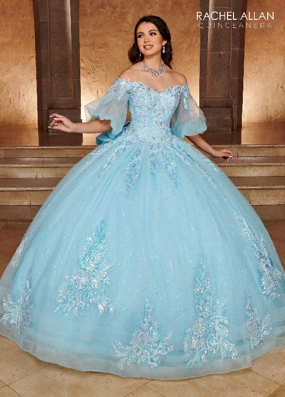 Evening dress for opulent celebration-Applique Puff Sleeve Quinceanera Dress by Rachel Allan RQ1110