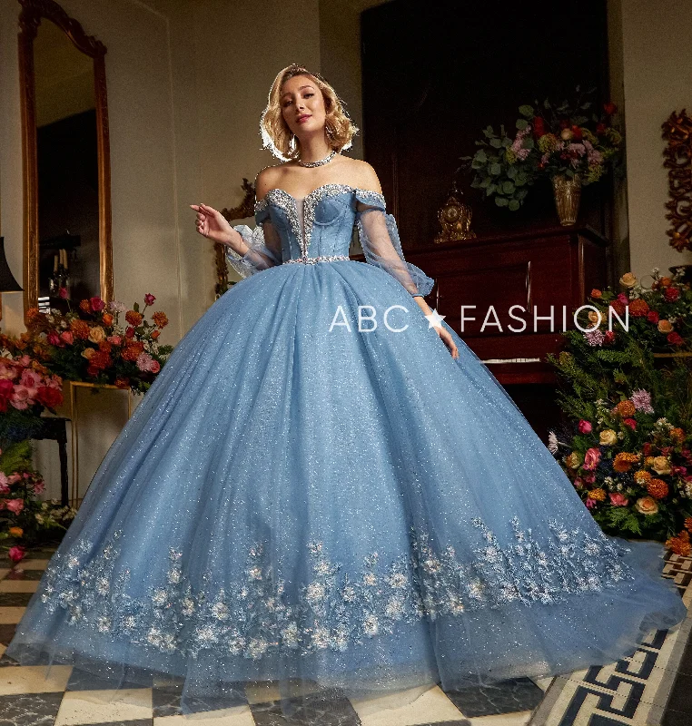 Evening dress for high-profile celebration-Floral Puff Sleeve Quinceanera Dress by Ragazza EV16-616