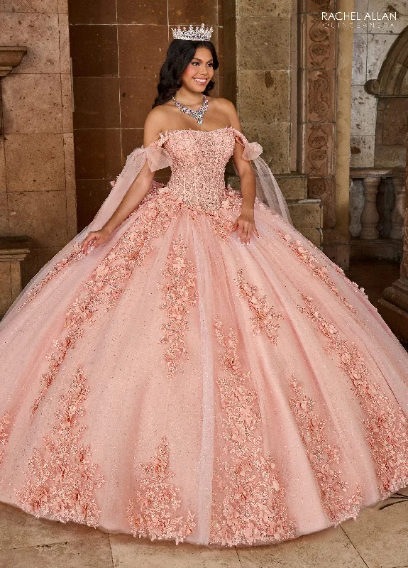 Evening dress with intricate sequin pattern-Applique Sheer Corset Quinceanera Dress by Rachel Allan RQ1132