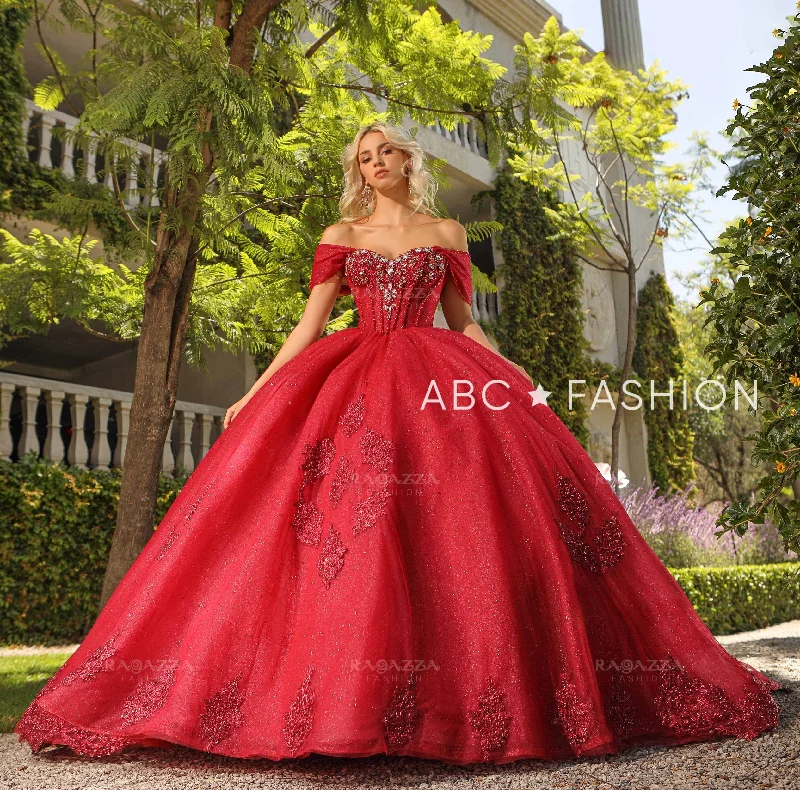 Evening dress with sheer bodice-Applique Sweetheart Quinceanera Dress by Ragazza EV35-635