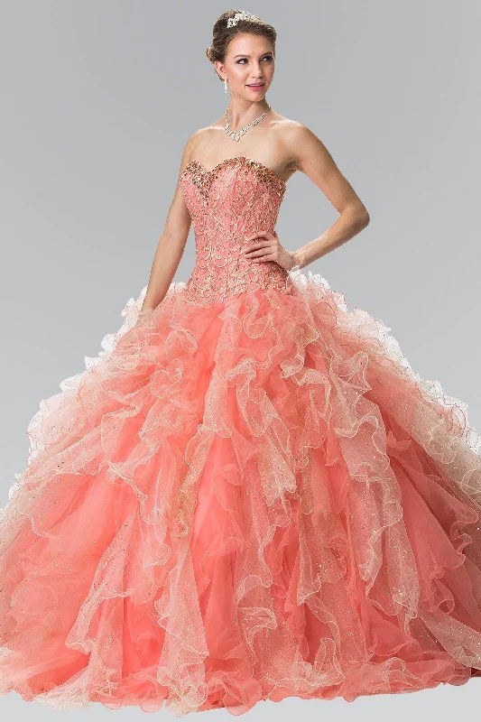 Evening dress with vintage-inspired detailing-Bead Embroidered Strapless Ruffled Ballgown by Elizabeth K GL2210