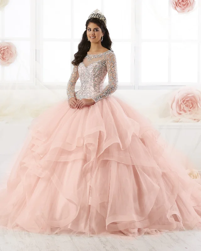 Evening dress with floral lace detail-Long Sleeve Quinceanera Dress by House of Wu 26904