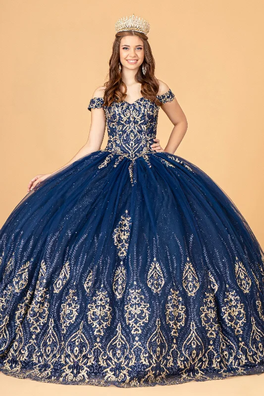 Evening dress with luxurious beading-Beaded Off Shoulder Ball Gown by Elizabeth K GL3079