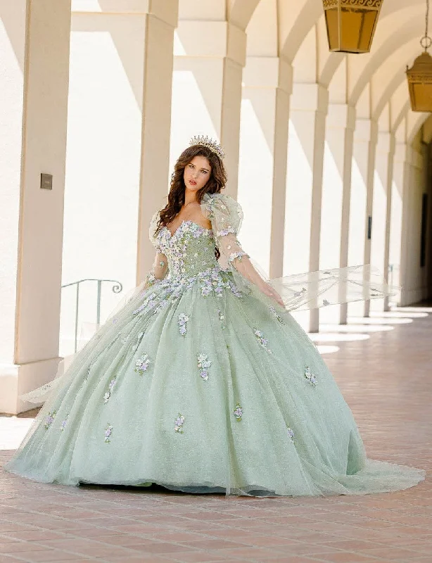 Evening dress with pleated skirt-Bell Sleeve Strapless Ball Gown by Petite Adele PQ1029