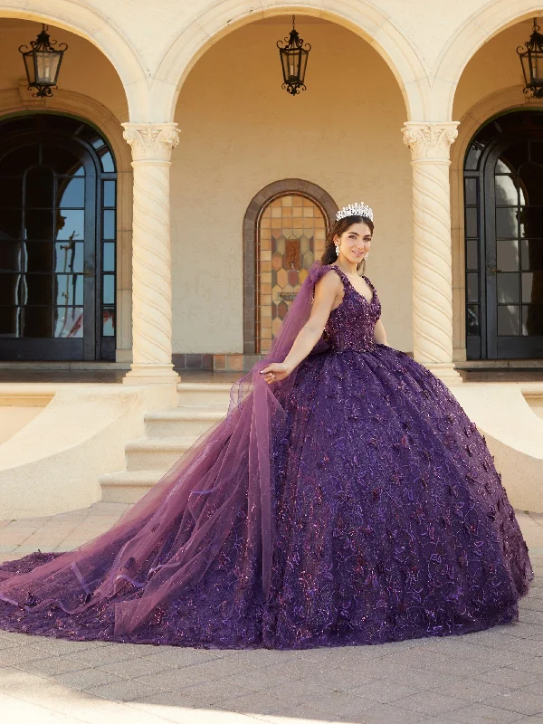 Evening dress for elite event-Butterfly Cape Sleeve Quinceanera Dress by House of Wu 26062