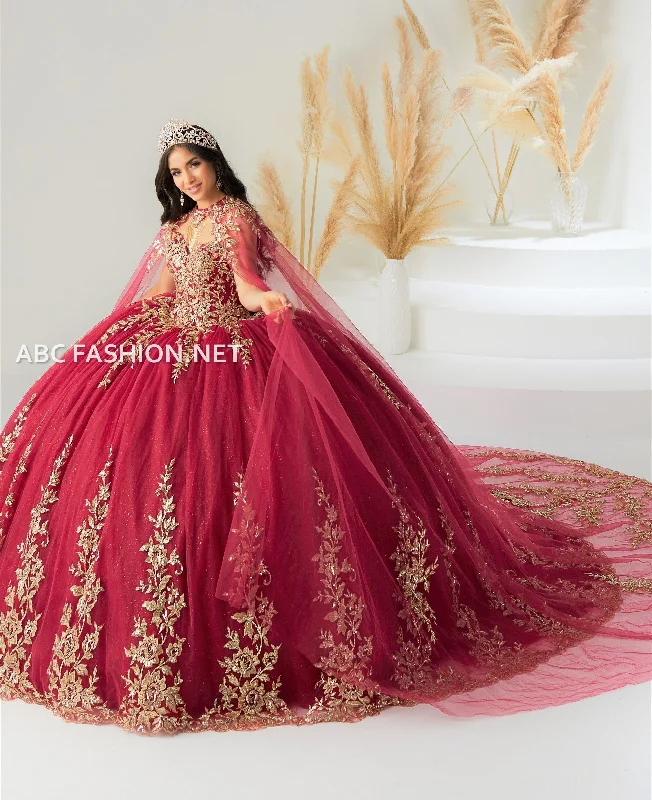 Evening dress with luxurious embroidery-Cape Quinceanera Dress by House of Wu 26035C