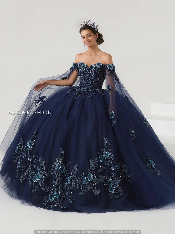 Evening dress with dramatic sleeves-Cape Sleeve Quinceanera Dress by House of Wu 26008