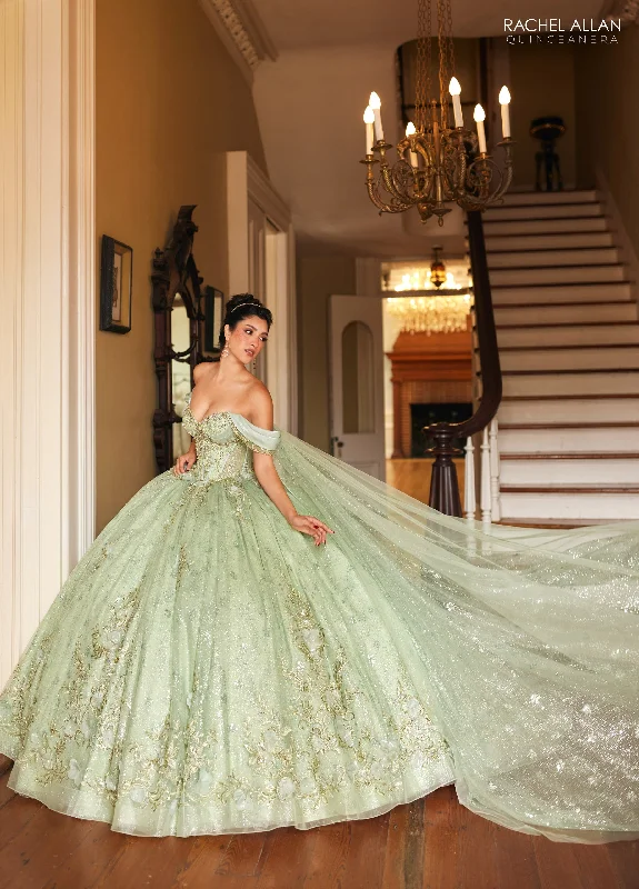 Evening dress with intricate pattern-Cape Sleeve Quinceanera Dress by Rachel Allan RQ3146