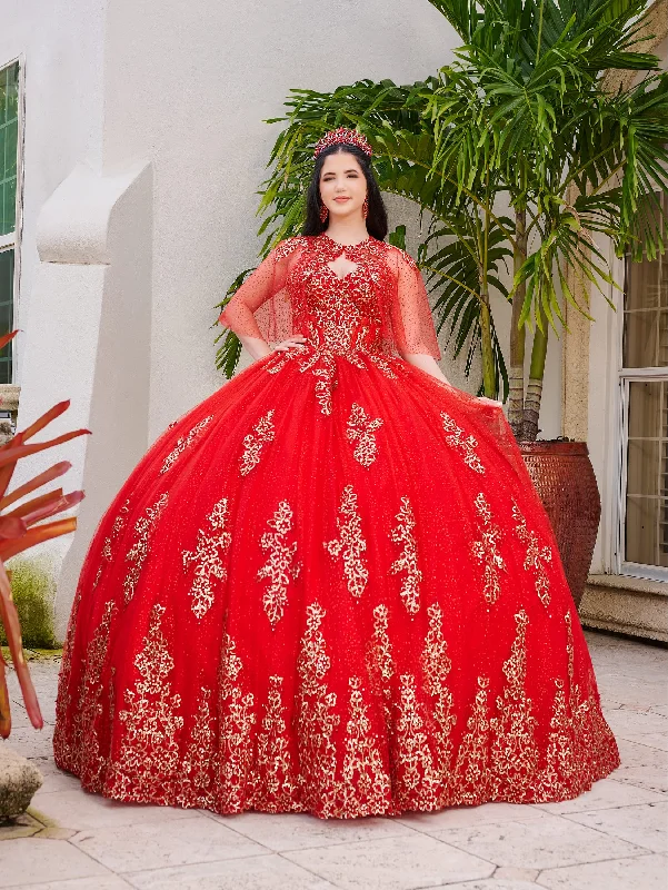 Evening dress for traditional wedding-Capelet V-Neck Quinceanera Dress by LizLuo Fiesta 56519