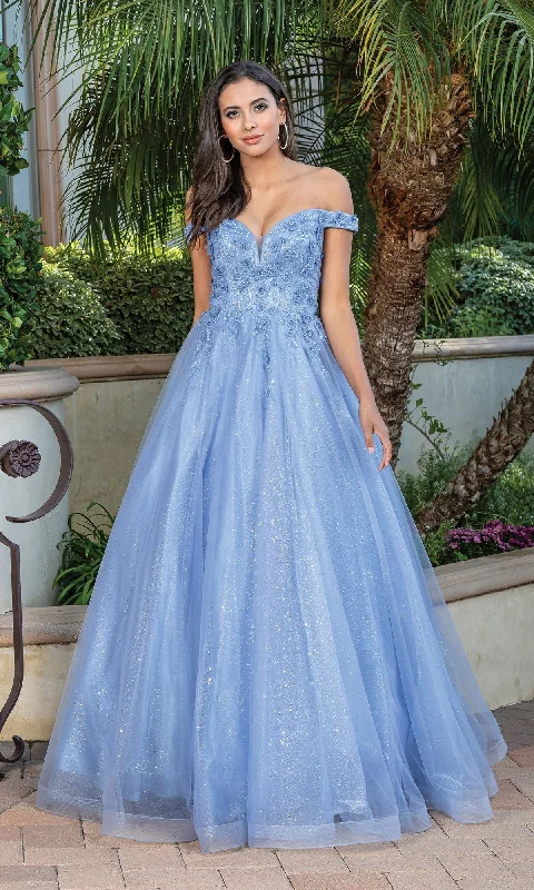 Evening dress for fabulous wedding-Off-the-Shoulder Glitter-Tulle Long Prom Ball Gown