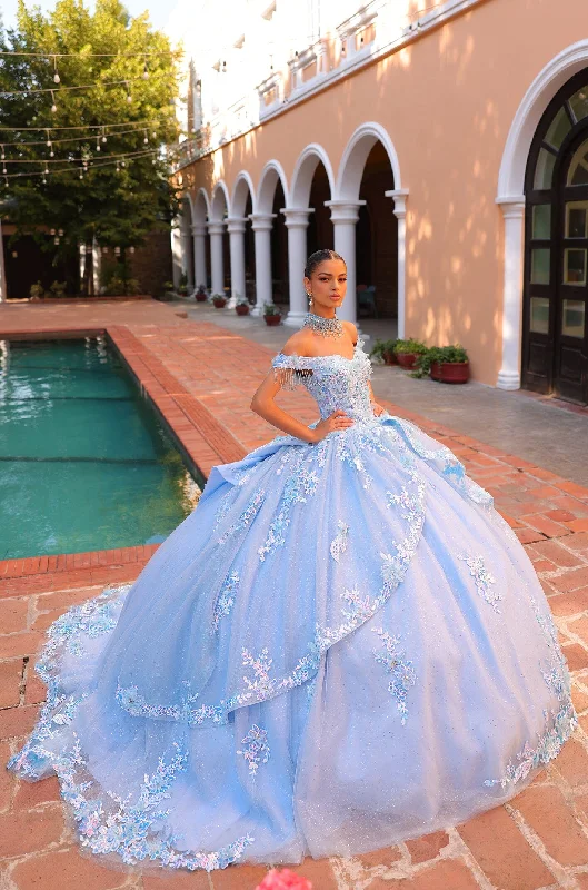 Evening dress for cocktail reception-Embellished Off Shoulder Quinceanera Dress by Amarra 54305