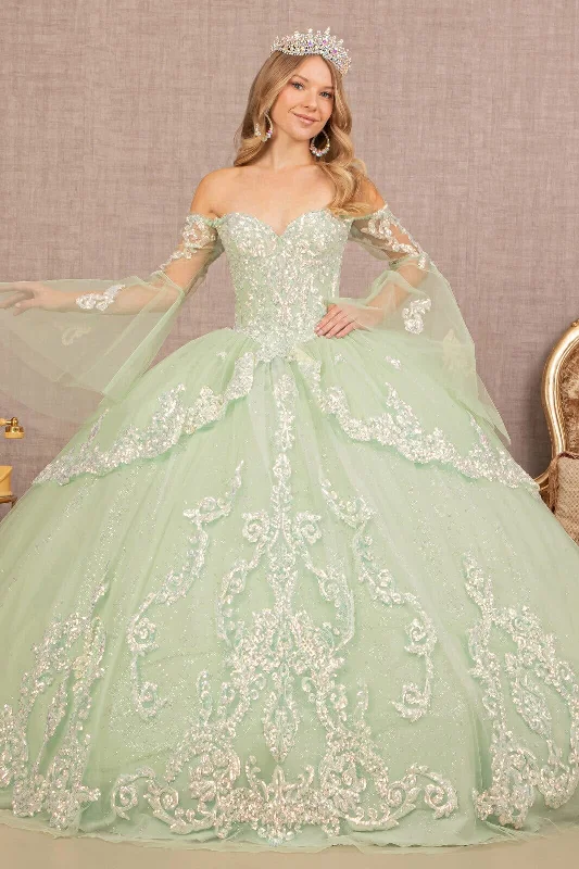 Glittering evening dress for night event-Embroidered Bell Sleeve Ball Gown by Elizabeth K GL3109