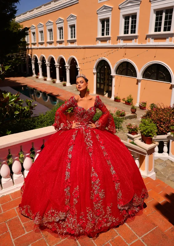 Evening dress for luxury event-Embroidered Bell Sleeve Quinceanera Dress by Amarra 54263