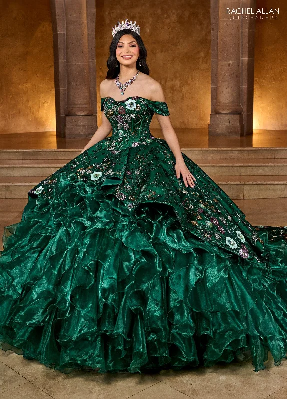 Evening dress for fashion-forward women-Floral Beaded Ruffled Quinceanera Dress by Rachel Allan RQ5004