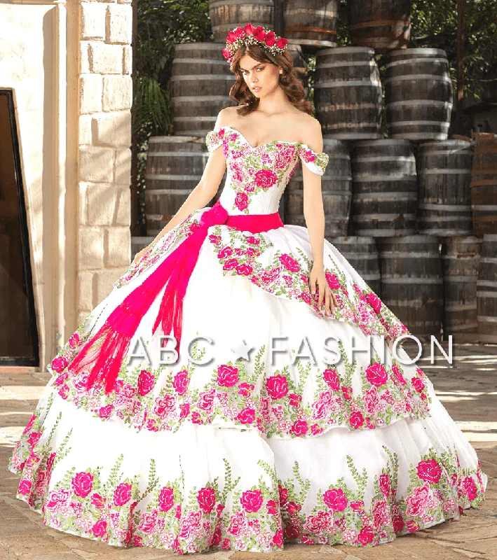 Strapless evening dress for luxury event-Floral Charro Quinceanera Dress by Ragazza MV33-133