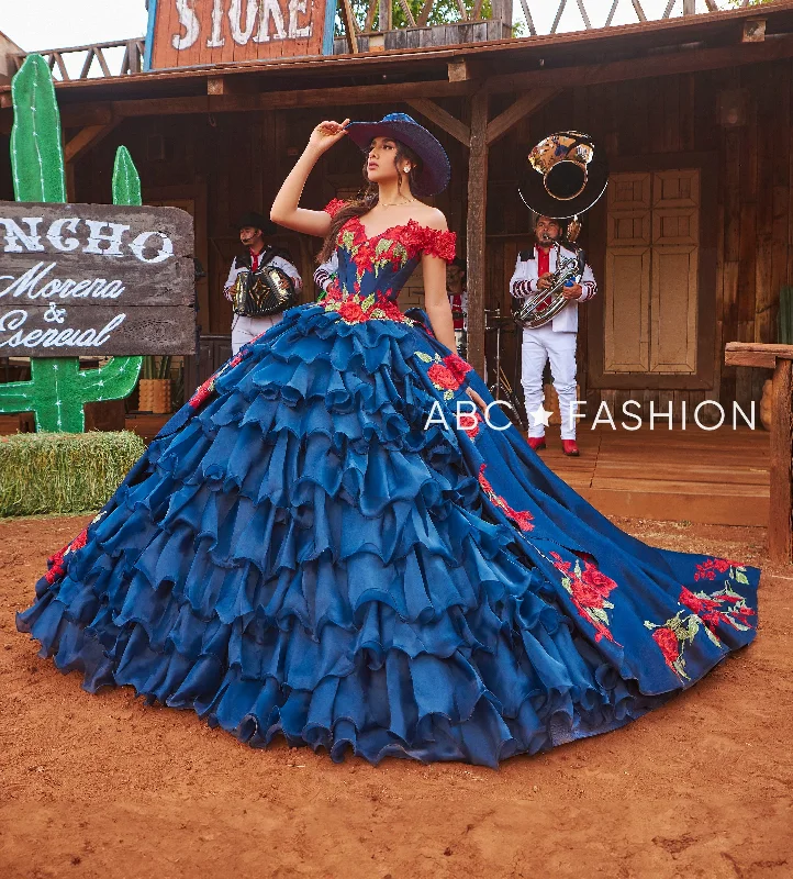 Unique evening dress with asymmetric design-Floral Charro Quinceanera Dress by Ragazza MV54-154