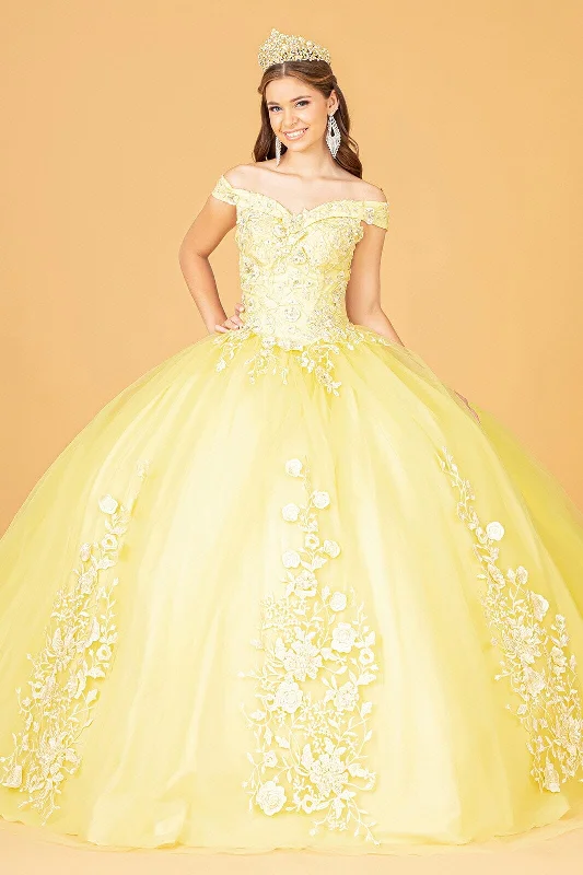 Evening dress with tulle skirt-Floral Embroidered Off Shoulder Ball Gown by Elizabeth K GL2802