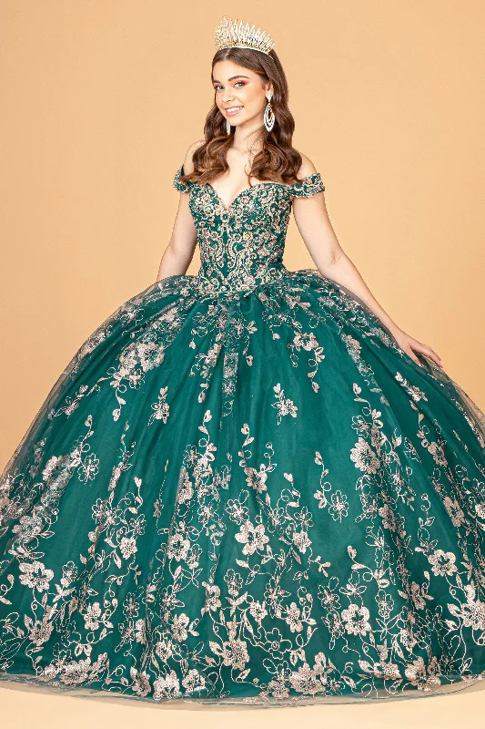 Evening dress for spectacular wedding-Floral Off Shoulder Ball Gown by Elizabeth K GL3074