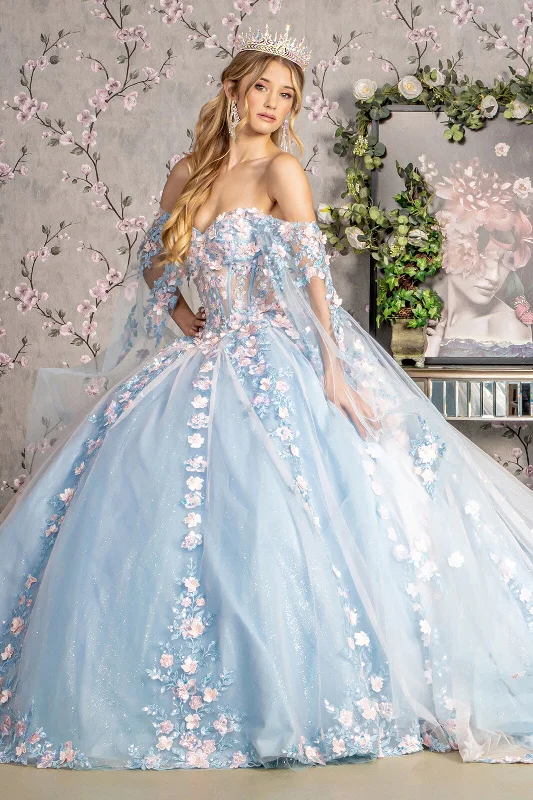 Evening dress for luxurious celebration-Off Shoulder Cape Sleeve Ball Gown by GLS Gloria GL3468