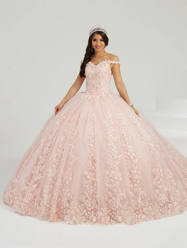 Evening dress with intricate beading-Floral Off Shoulder Quinceanera Dress by Fiesta Gowns 56484