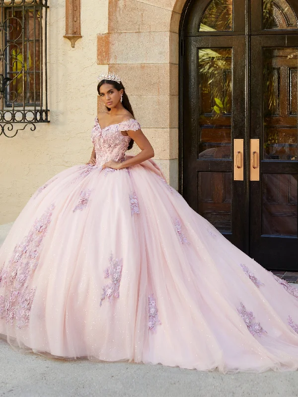 Evening dress with structured bodice-Floral Off Shoulder Quinceanera Dress by House of Wu 26061