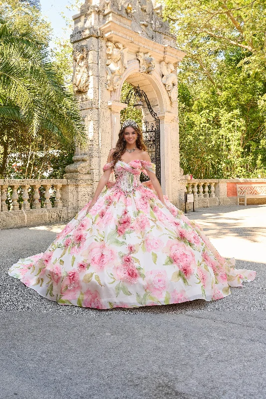 Evening dress for high-profile party-Floral Print Off Shoulder Quinceanera Dress by Amarra 54214