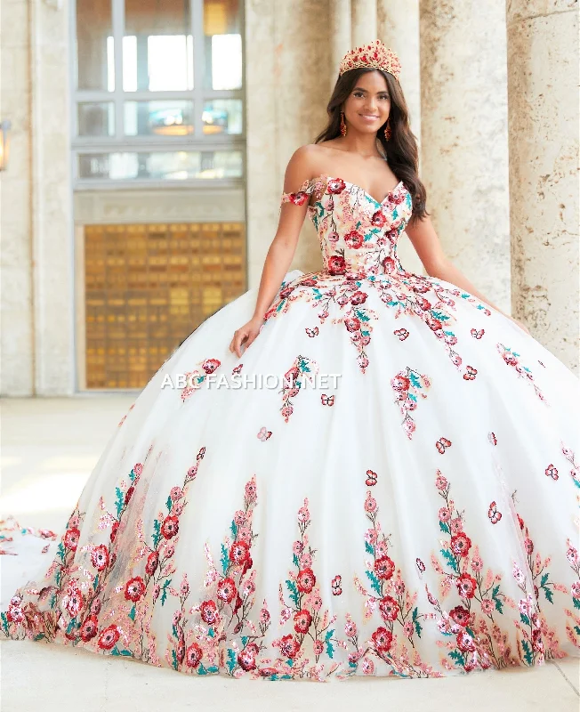 Evening dress for romantic celebration-Floral Print Quinceanera Dress by House of Wu 26039