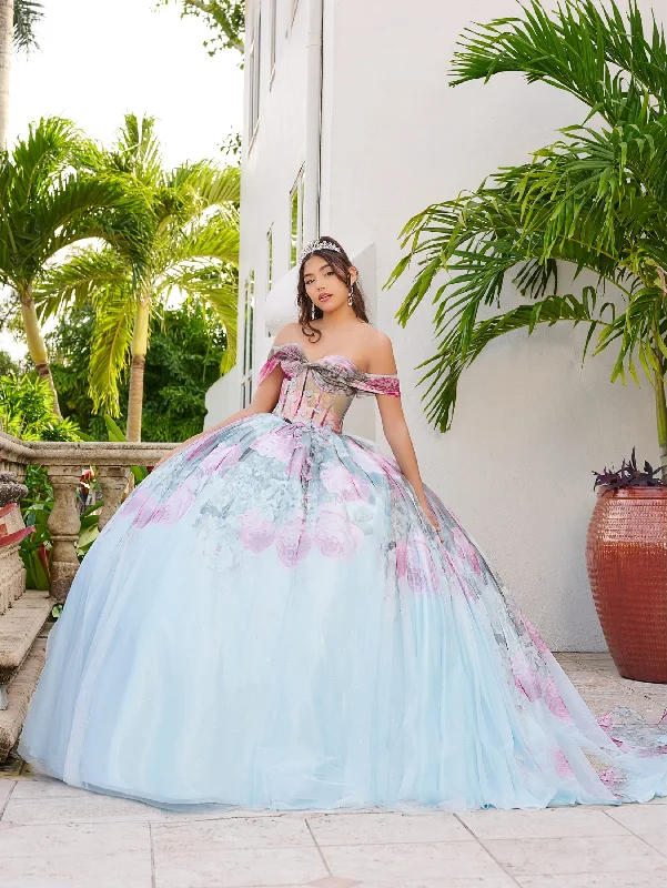 Evening dress with contemporary design-Floral Print Quinceanera Dress by LizLuo Fiesta 56520