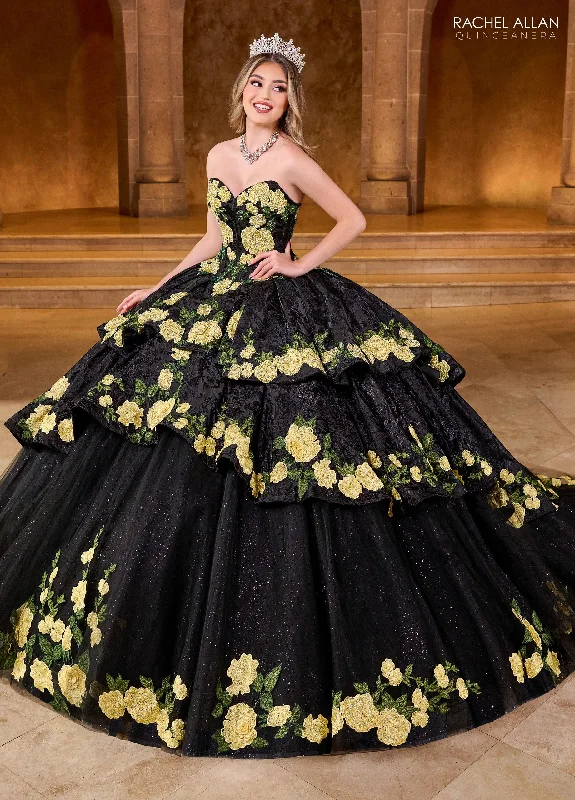 Evening dress for romantic celebration-Floral Strapless Quinceanera Dress by Rachel Allan RQ5006