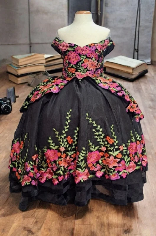 Evening dress with high collar-Girls Floral Charro Off Shoulder Gown by Calla SCK316